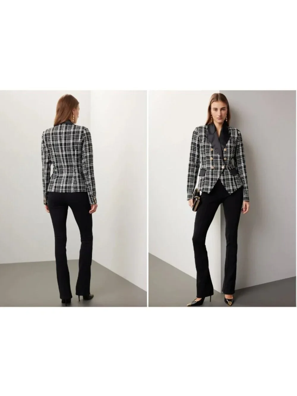 Rachel Parcell Women's Plaid Tweed Double Breasted Satin Lapel Blazer Sz 4 3151 - Picture 6 of 16